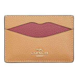 Coach Slim Card Case Latte Multi Lips Design NWT